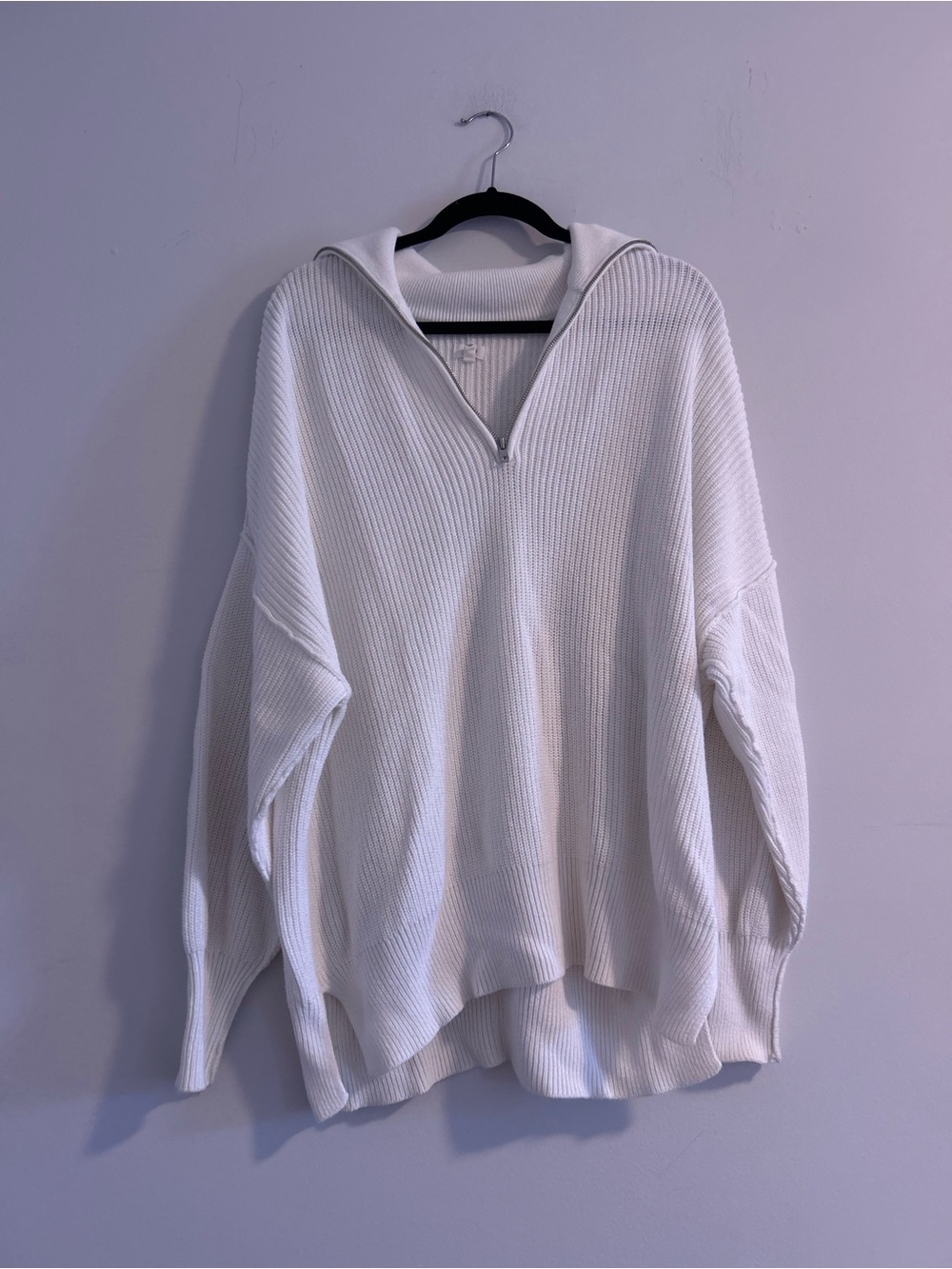 Aerie Women's White Half-Zip Ribbed Knit Sweater